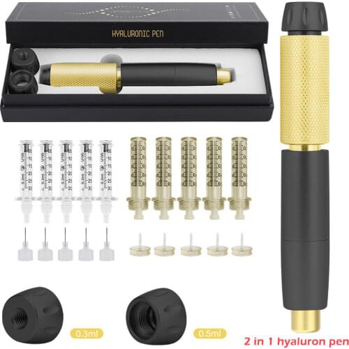 3 Level Adjust Hyaluronic Acid Pen 2 In 1 High Pressure for Anti Wrinkle Lip Lift 0.3ml&0.5ml Nozzle Adapter Meso Gun Injector