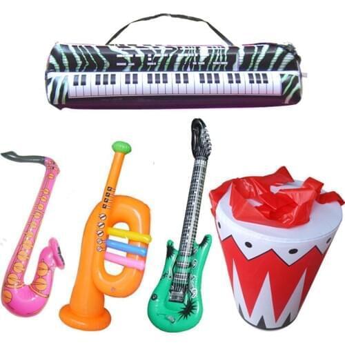5pcs/set simulation Inflatable game toys musical instrument drum set /organ/,sax/horn /guitar toys for children