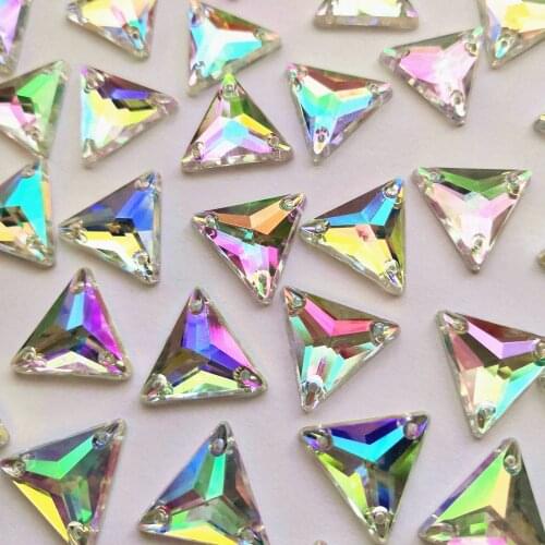 Acrylic Triangle 100pcs 18mm Sew-on Diy Women Clothes Crystals AB Rhinestones AB For Sewing Wedding Dress Accessores Decorations