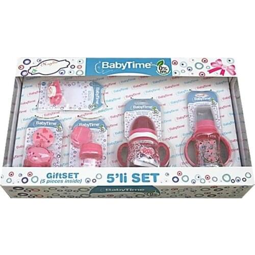 Babytime Pink 5 pcs Gift Newborn Baby Set 3bottle Wide-Caliber Multifunctional Drinking Milk Drinking Water Dual-use BPA Free