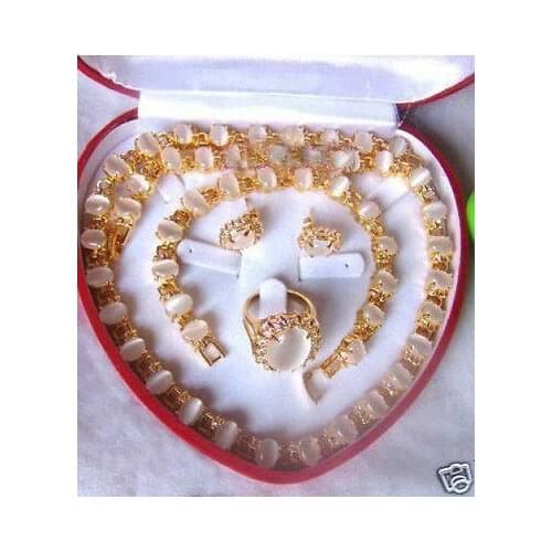 White opal necklace bracelet earring ring Jewelry set >>- watch wholesale Quartz stone CZ crystal