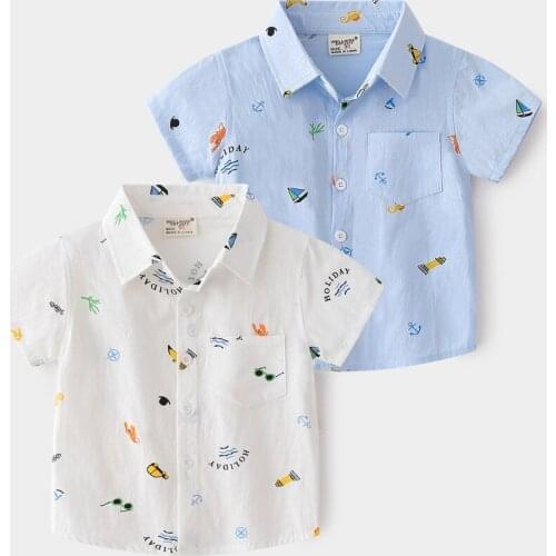 Fashion Kids Boys Shirts Summer Childrens Clothing Cartoon Print Short Sleeve Blouse And Shirt For Toddler Baby Girls Blouses