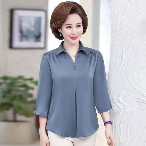 Spring Summer Women tops 2020 Fashion Blouses Solid Plus Size Female Clothes Loose Shirt Mother Three Quarter Sleeves Shirt