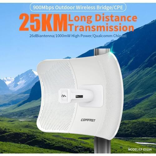 COMFAST Long Range 25KM 5GHz Wireless Outdoor CPE 900Mbps 1000mW WiFi bridge Access Point 26dBi Antenna Wi fi Repeater Router
