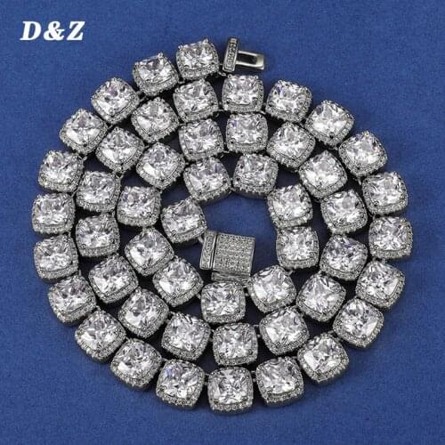 D&Z 10MM Quality Prong Set Big Size Solitaire Tennis Chain Necklace Mens Iced Out Bling CZ Charm Hip Hop Fashion Jewelry 18"