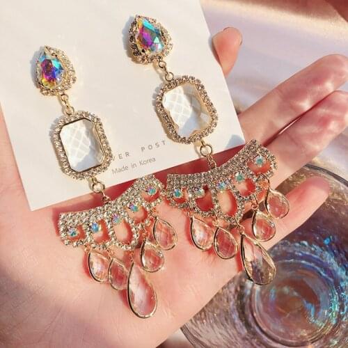 Long Dangle Drop Earrings Women Metal Hollowed-out Hanging Colorful Crystals Earrings Fine Jewelry Accessories For Women