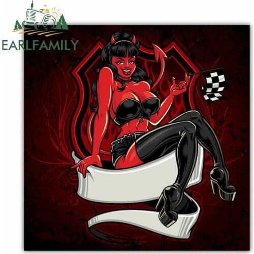EARLFAMILY 13cm x 13cm for Evil Girl Racing Car Stickers Bumper Trunk Truck Graphics Sunscreen Vinyl JDM Waterproof Anime Decal