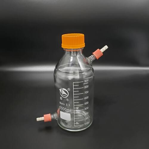 Reagent bottle,With yellow screw cover,upper and lower detachable small nozzle GL14mm,Borosilicate glass,1000ml,Plastic Lid