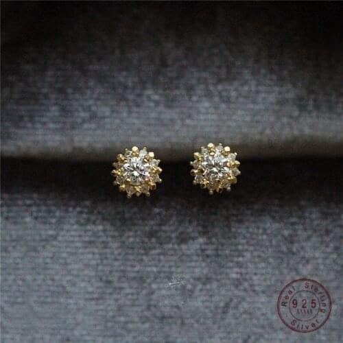 HI MAN 925 Sterling Silver Korean Small Fresh Zircon Sun Plating 14k Gold Stud Earrings Women Valentine Day Gift Jewelry