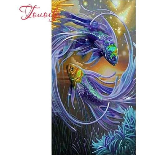 TOUOILP 5D DIY Diamond Painting Full Square/Round Drill"Yin and yang fish goldfish"5d Embroidery Cross Stitch Mosaic Home Decor