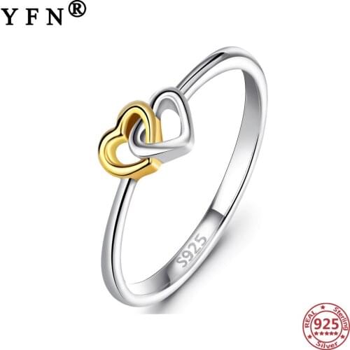 YFN 925 Sterling Silver Rings For Women Double Heart Womens Jewelry Rings For Trendy Jewelry Gifts Mothers Day Gift Party Ring