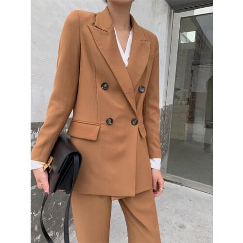 Women Blazer Suits Long Sleeve Double Breasted Blazer Pants Set 2021 Spring Office Two-Piece Blazer Pant Suit Fashion Solid