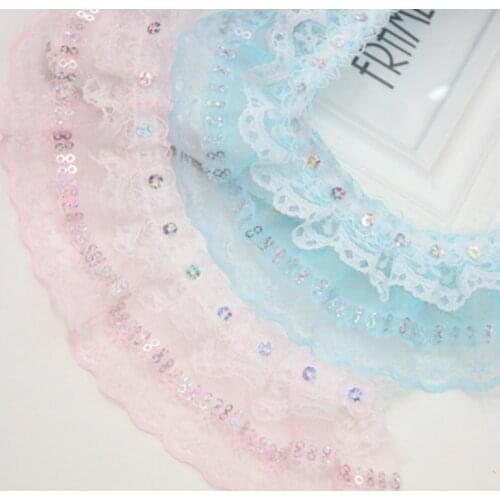 Lace fabric with sequins 5.5cm wide lace ribbon dress handmade materials DIY crafts folds mesh needlework sewing accessories