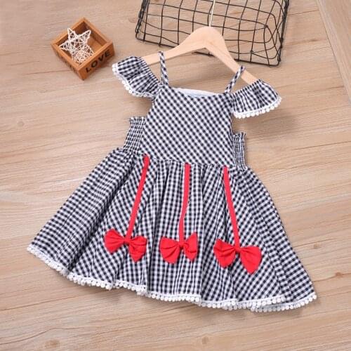 Humor Bear Summer Girls Plaid Dress 2021NEW Bow Lace Sling Sleeve Student Dress Party Princess Baby Kids Clothing
