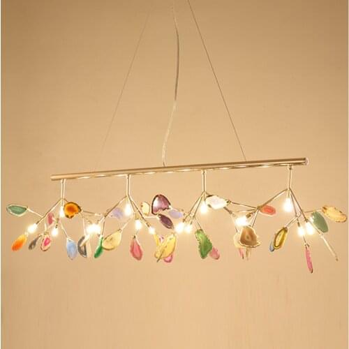 American Branch Agate Chandelier for Dining Room Simple Creative Carnelian Chandelier Hanging Home Decor Indoor Lighting Fixture