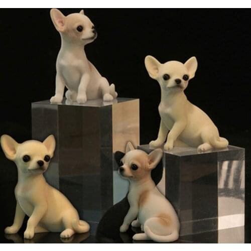 Mr.Z Resin PVC Miniature Animal Model Chihuahua Cute Puppy Dog Model Toy Fit for Action Figure Toys Accessories Scene Simulation