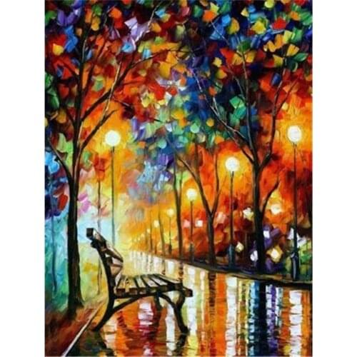 Landscape Rain City Night Street DIY Embroidery Cross Stitch 11CT Kits Craft Needlework Set Printed Canvas Cotton Design