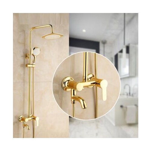 2 Style rainfall shower faucet set mixer, Bathroom wall mounted bath shower water tap, Brass shower faucet shower head gold