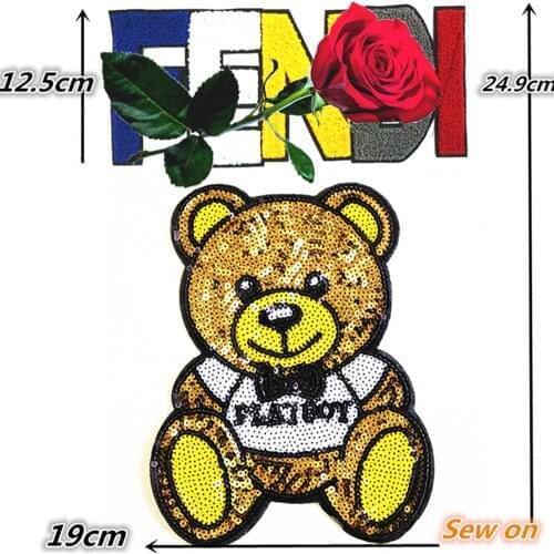 Sew on Large Size Clothes Patches Sequins Embroidery Bear Badges T-shirt Down Jacket Beautify Patches DIY