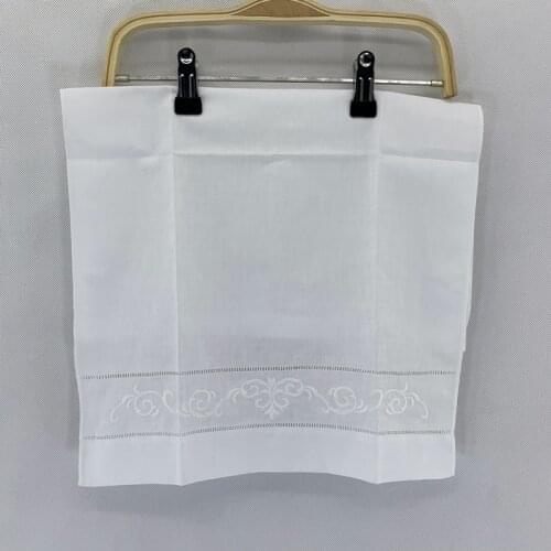 Handkerchief White Hemstitch Linen Tea Towel Cloth Guest Hand Dish Kitchen Bathroom Towel with Embroidered Floral 14"x22"
