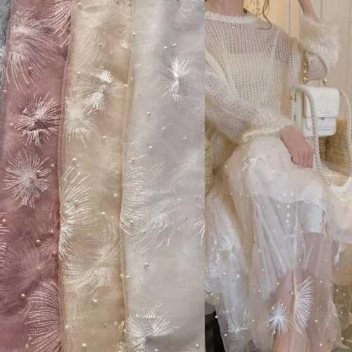 New Brocade Strengthened Mesh Fabric Firework Embroidery Pearl Beading Deisgner Diy Material Fashion Sewing Tulle Fabric