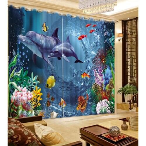 New Fashion Sheer Curtains 3D Photo Understand World Dolphin Curtain Moden beautiful decorative curtain For Kids room