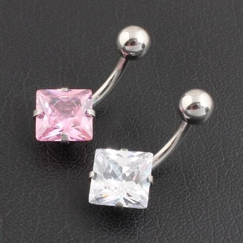 New Square Zircon Jeweled Style Belly Button Ring Body Piercing Jewelry Navel Piercing 316L Stainless steel