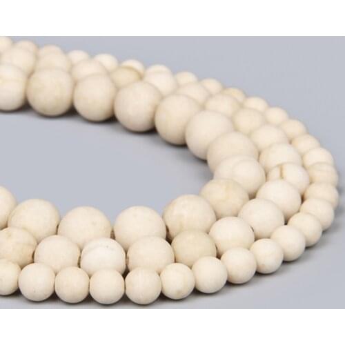 Wholesale Natural Matte Ancient Fossils Stone Rice White Round Loose Beads 4-12 mm Stone Beads Jewelry Bracelet Making DIY