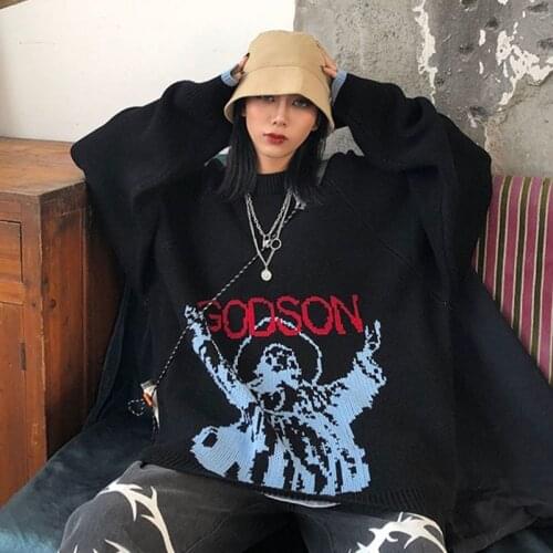 Autumn Women Harajuku Cartoon Animal Knit Sweater Loose Korean Y2K Loose Pullover Gothic Punk Vintage Hip Hop Streetwear Clothes