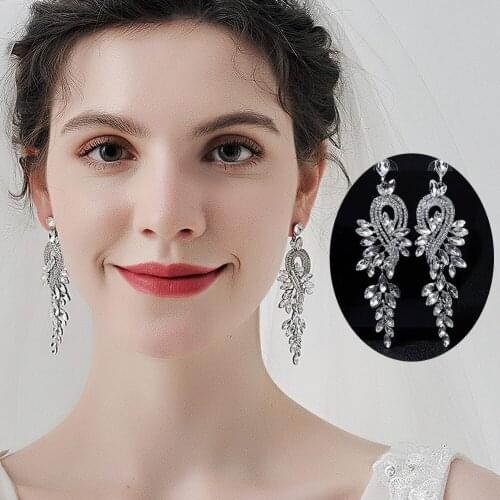 A pair Long Earrings Elegant Retro Rhinestone Costume Jewelry Set for Daily Wedding Prom Anniversary BN