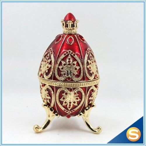 Easter Gift Vintage Decoration Metal Egg Bejeweled Trinket Box Metal Jewelry Box Crystal Jewelry Storage Collectibles