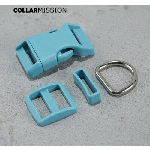Plastic buckle+Tri-Glid+square keeper+D ring) DIY dog collar lake blue 25mm webbing sewing accessory premium quality