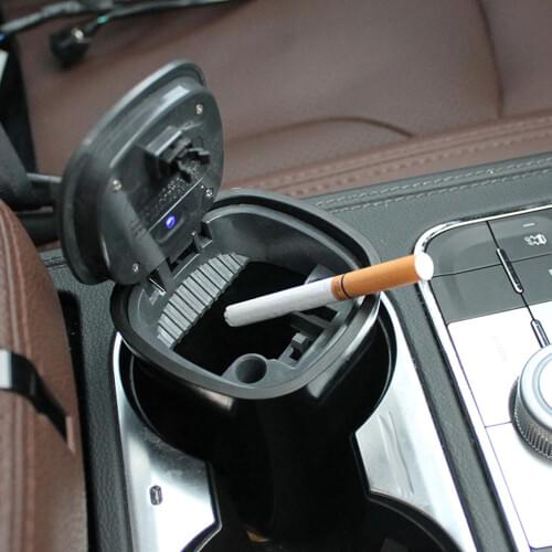 Portable Car Travel Office Home Led Light Plastic Cigarette Smoke Ashtray Holder Solar Power Cap