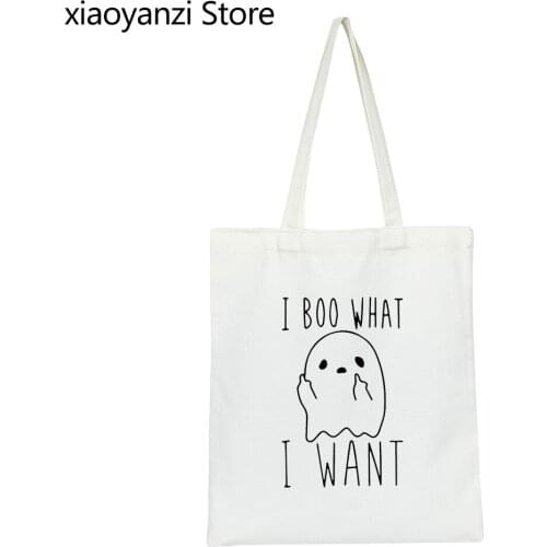Casual boo funny print High Quality Canvas Shoulder Bag women fashion Eco Reusable Large Tote Shopper Bags Lady Handbag