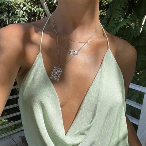 JUST FEEL Vintage Geometry Crystal Dragon Years Pendants Necklace for Women Silver Color Twisted Chain Necklace Sets Jewelry