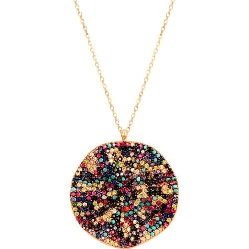 Rainbow Necklace Multicolor Women Necklace Silver Necklace Circle Necklace Art Design Necklace Boho Crystal Necklaces