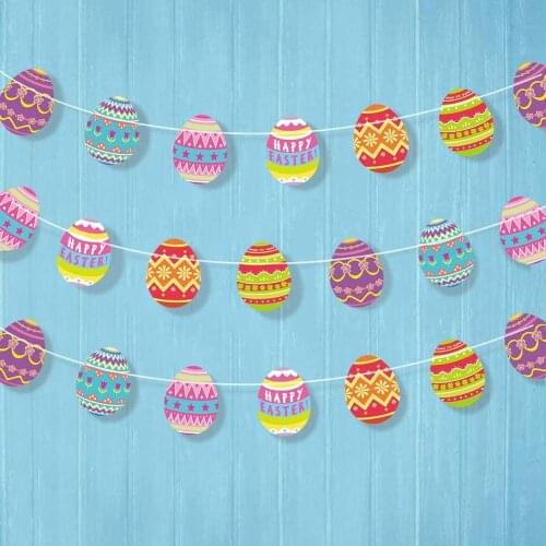 Spring Easter Party Paper Colorful Egg Dots Garlands Happy Easter Party Wall Decorations Hanging Bunting Banner Photo Backdrop