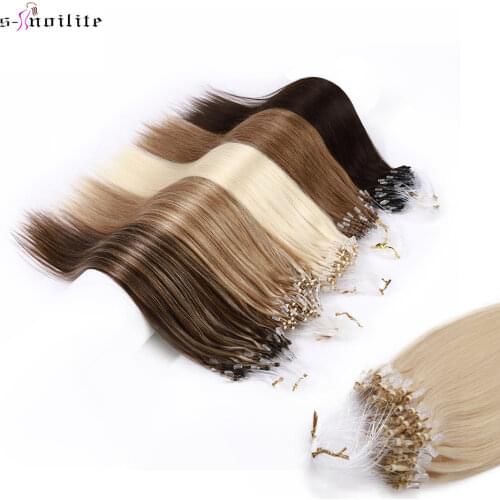 S-noilite 50pcs 1g/s 16"-24" Non-Remy 100% Real Human Hair Micro Rings Beads Loop Hair Extensions Straight Blonde Brazilian Hair