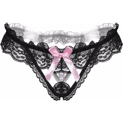 Sexy Panties And G Strings With Pearls Tangas Women Sexy t-back Sexy Underwear Lace Bow Briefs Erotic Transparent Lingerie