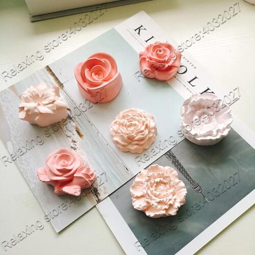 Silicone Flowers Soap Mold 3D Flowers Rose Aroma Plaster Clay Molds for Car Decoration Flower Candle Molds