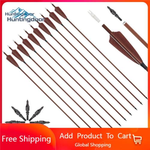 New Huntingdoor Pure Carbon Arrows Hunting Archery 32.5inch Spine 400 Brown Real Feather for Recurve/Traditional Bow Shooting