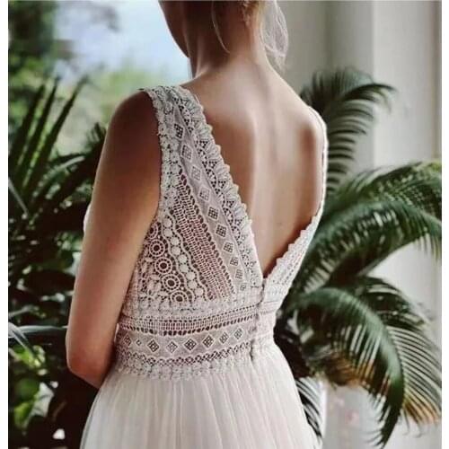 MYYBLE Vestido De Novia Boho Wedding Dresses V Neck Beach Lace Bridal Wedding Gowns Elegant Bohemian Tulle A Line Bridal Dress