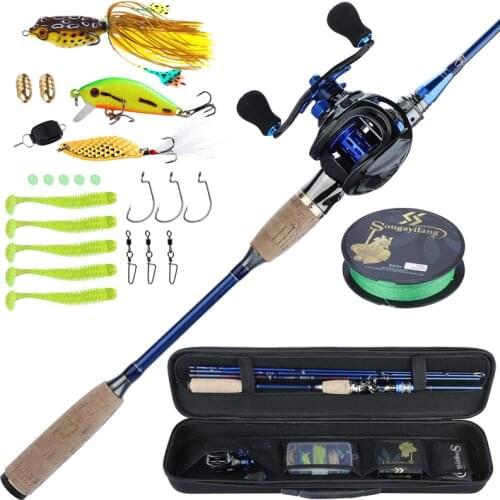 Sougayilang 4 Sections Fishing Rod Combo Carbon Fiber Travel Fishing Rod with 9+1BB Baitcasting Fishing Reel for Travel Fishing