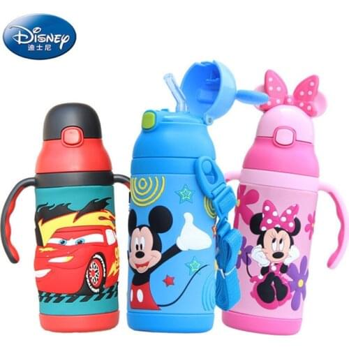 Disney 3D Minnie Mickey Mouse Insulation Cups Cartoon Feeding Student Convenient Outdoor Child Sports Bottle With Silicone Straw