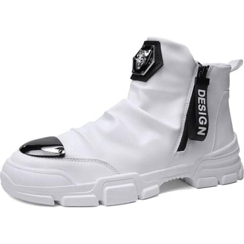 2020 Spring Summer Men Super cool metal Shoes Ankle Botas Masculina Trainers Shoes Chaussure Homme High Top Street Boots Zipper