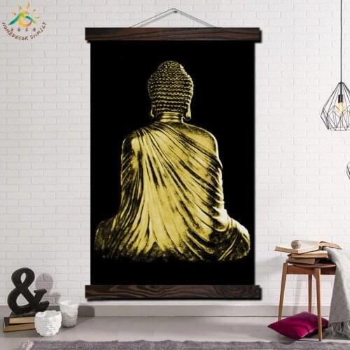 Back View of Buddha Single Framed Scroll Painting Modern Canvas Art Prints Poster Wall Painting Artwork Wall Art for Home Decor