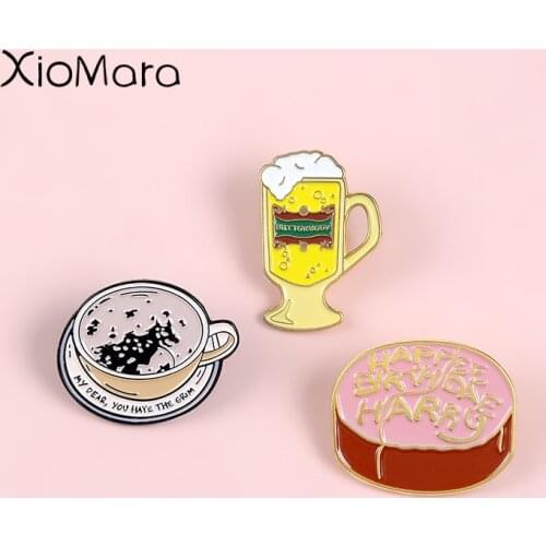 Magic Birthday Meal Enamel Pin Butterbeer Cake Coffee Cup Brooches Shirt Lapel Bag Badge Book Movie Jewelry Gift for Fans