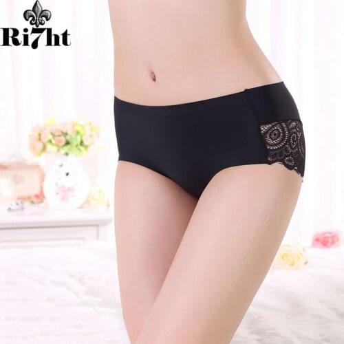 Womens Sexy Lace Panties Seamless Underwear Soft Comfortable Smooth Ice Silk Underpants Breathable Cotton Crotch Elastic Briefs
