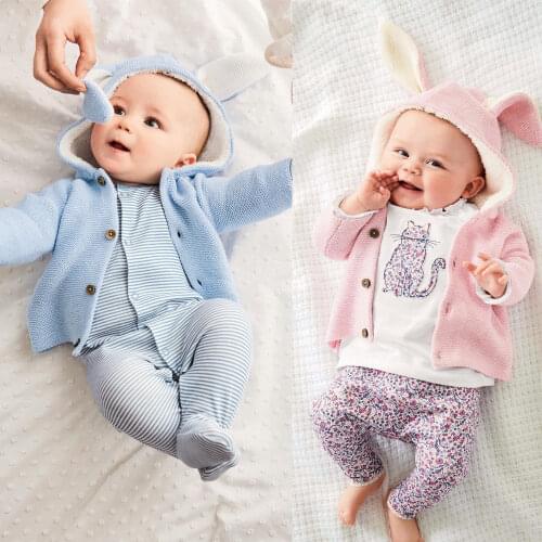 0-24M Newborn Baby Girl Winter Clothes Boy Knitted Sweaters Cute Easter Ear Hooded Cardigans Coat Outerwear Warm Clothes