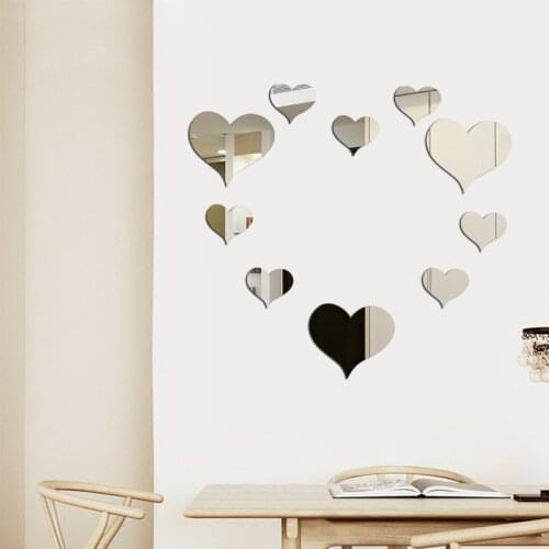 10pcs 3D Mirrors Love Heart Wall Stickers Decal Wall Art Removable Room Party Wedding Home Decor Wall Sticker for Kids Room